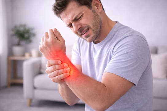 A chiropractor performing an assessment of a patient's arm and wrist to evaluate carpal tunnel symptoms