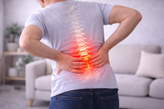 A chiropractor carefully assessing a patient's spine and posture during treatment for a disc injury