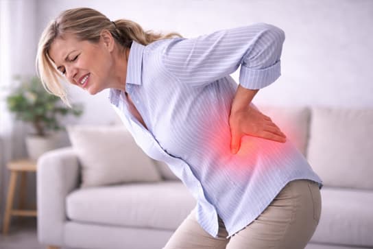 A chiropractor applying a spinal adjustment to a patient experiencing lower back pain on a treatment table